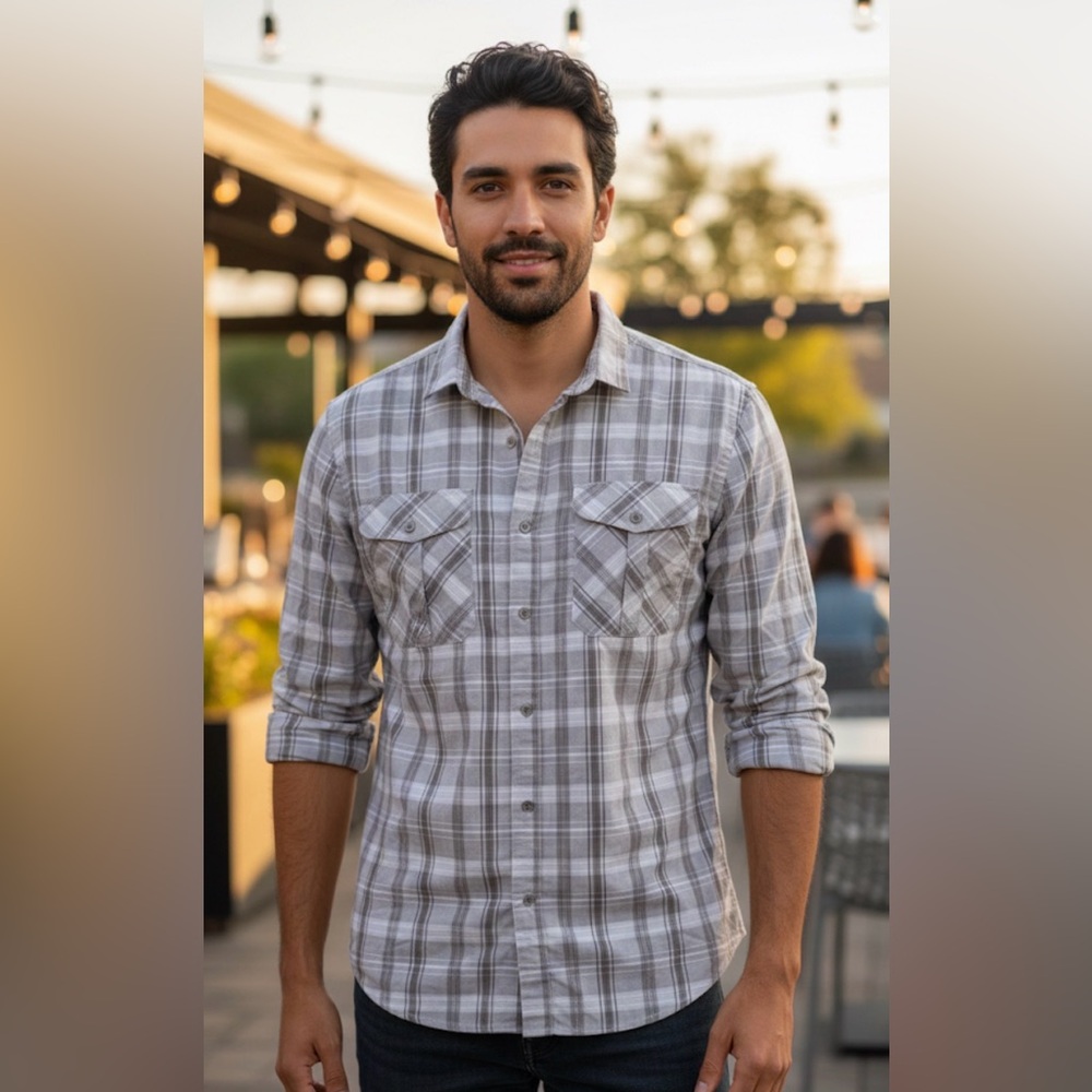 Urban Collection- Men's Plaid Long Sleeve Button Down Shirt
